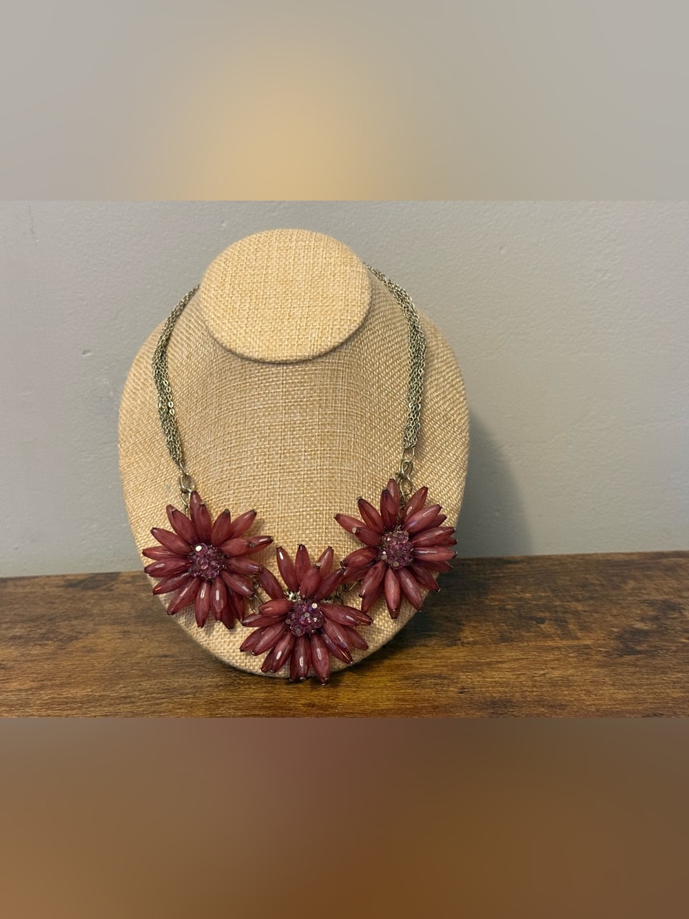 Statement Floral Bib Necklace - Burgundy